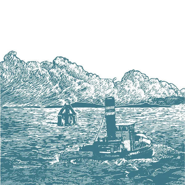 Remolcador Mar Agitado — Vector de stock