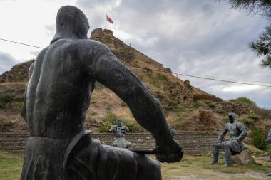 Gori, Georgia - September 9th, 2025: Sculptures of Georgian Warrior Heroes Memorial at the Foot of Gori Fortress, City of Gori, Georgia