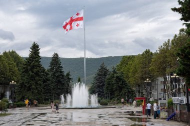 The Georgian flag flying in Stalin Park near the Joseph Stalin Museum on Stalin Avenue, Gori, Georgia. 