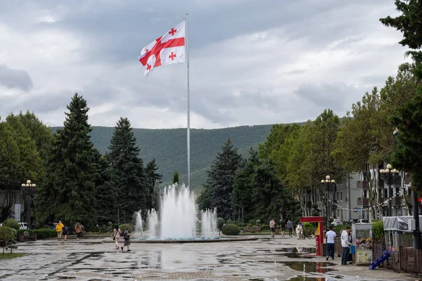 The Georgian flag flying in Stalin Park near the Joseph Stalin Museum on Stalin Avenue, Gori, Georgia. 