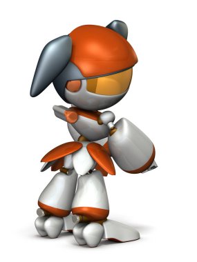 Kadın robot geri görünüyor. Kıskanıyor. 3D çizim