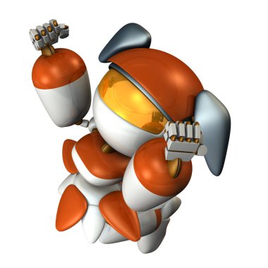 Sevimli robot etkilendim atlamak için. Üstte iki elin var. 3D çizim