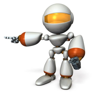 Sola doğru işaret eden sevimli robot. Git yönünü gösterir. 3D çizim