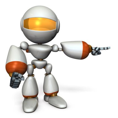 Sağı gösteren şirin bir robot. Git yönünü gösterir. 3D çizim