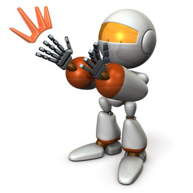Robot alkışlar ve övgü. Baştan çıkarmak gibi görünüyor. 3D çizim