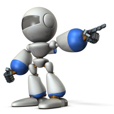 Sağı gösteren şirin bir robot. Git yönünü gösterir. 3D çizim