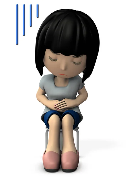 Young Woman Who Tolerates Abdominal Pain Oriental People Illustration — Stock Photo, Image