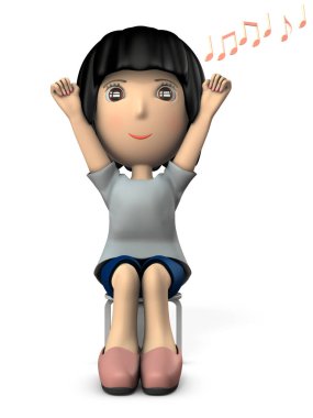 Kimin ağrı durdu ve kurtarılan genç bir kadın. 3D çizim