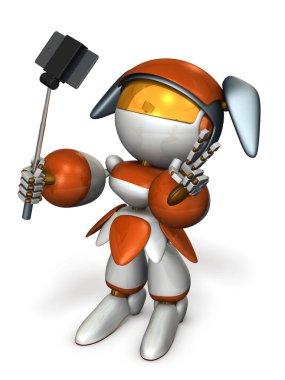 Silah kullanan bir şirin robot çekim zevk yapışır. 3D çizim