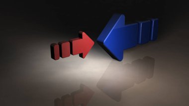İki karşıt ok. Onlar haksız olduklarından onların büyüklük tamamen farklıdır. 3D çizim.