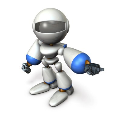 Sola doğru işaret eden sevimli robot. Git yönünü gösterir. 3D çizim