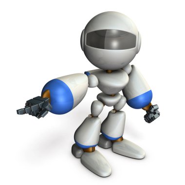 Sola doğru işaret eden sevimli robot. Git yönünü gösterir. 3D çizim