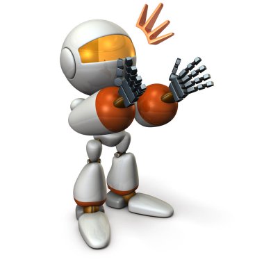 Robot alkışlar ve övgü. Baştan çıkarmak gibi görünüyor. 3D çizim