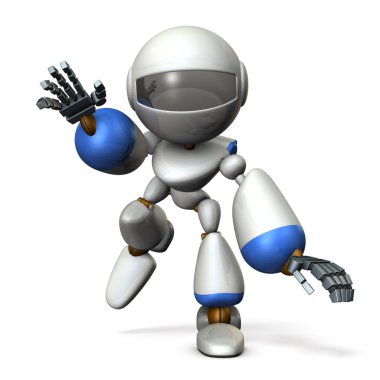Robot hızla çalışan iki eliyle swinging. Burada doğru koşuyor. 3D çizim