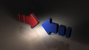 Two arrows pushing each other. It represents two opposing forces. 3D illustration clipart