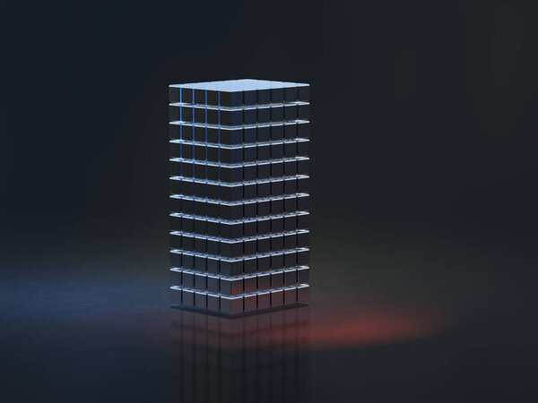 Структуры построены в темноте. Представляет собой автономный сбор информации. 3D иллюстрация
