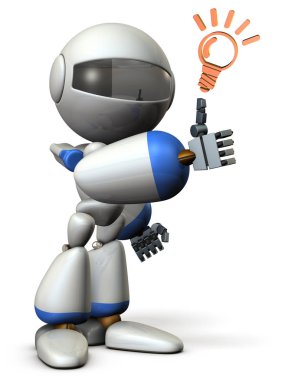 Robot yaşasın. Doğru cevap bu. 3D çizim. Beyaz arka plan. Soyut resim.