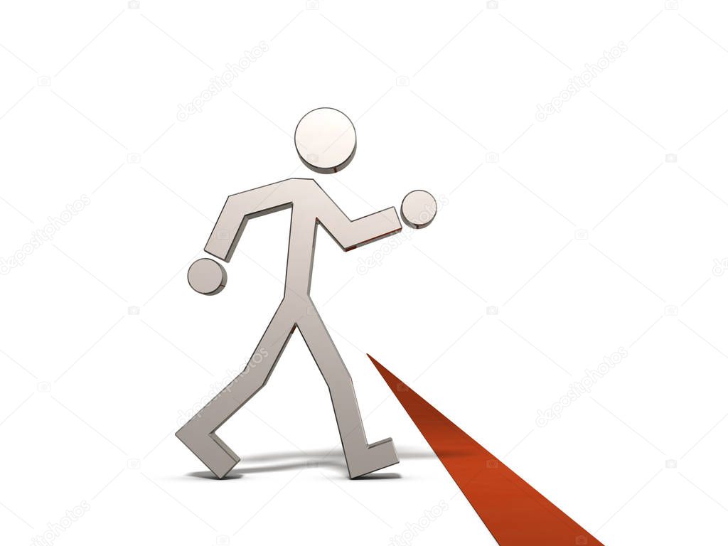 A character standing in front of a long boundary line. It represents a start to the new world. 3D illustration. White background. Abstract image.