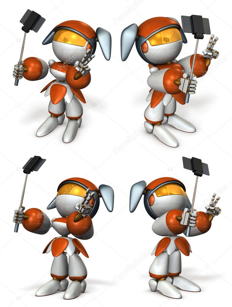A cute robot that uses shooting sticks to enjoy shooting. 3D illustration
