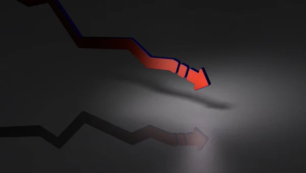 Downward Arrow Gradually Descends Dark Background Implies Decline Economy Illustration — Stock Photo, Image
