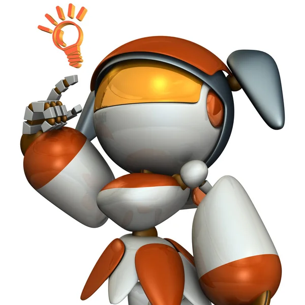 Cute robot boasts ability, pointing its head. 3D illustration. — Stock Photo, Image