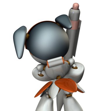 Bir kadın robot bir işaret büyük bir kalemle yazıyor. Bir promis olduğunu