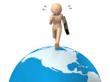 A busy businessman. He travels all over the world. White backgro clipart