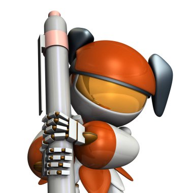 Bir kadın robot bir işaret büyük bir kalemle yazıyor. Bir promis olduğunu