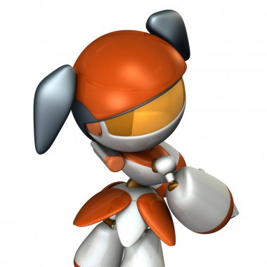 Kadın robot geri görünüyor. Kıskanıyor. 3D çizim