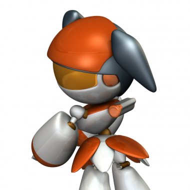 Kadın robot geri görünüyor. Kıskanıyor. 3D çizim