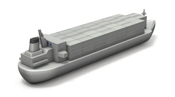 Konténeres teherszállító hajó miniatűr modellje. Fehér hátvéd — Stock Fotó