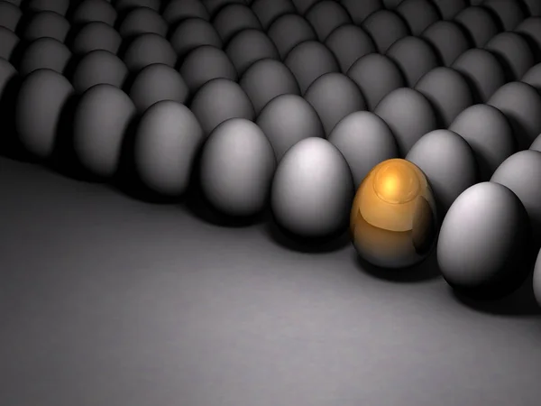Gyllene mousserande ägg. Den uttrycker sin potential. Dim bakgrund — Stockfoto