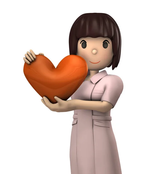 Młoda pielęgniarka trzyma znak serca. Ona wyraża serce HOS — Zdjęcie stockowe