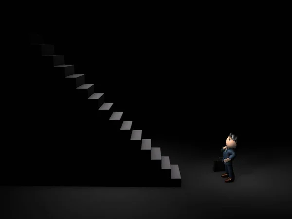 젊은 남성 사업가 찾고 에 앞 의 a 큰 긴 계단. — 스톡 사진