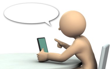 Tablet aygıtını çalıştıran bir karakter. O sosyal medi sahiptir