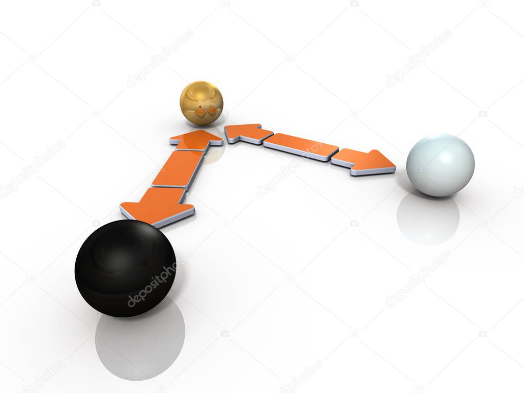Three forces in a cooperative relationship. White background. 3D