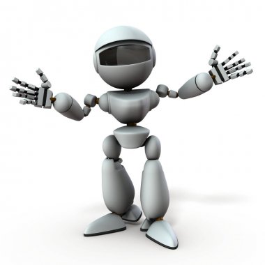 İki kolunu da yayan beyaz bir robot. Bu bir karşılamayı temsil eder. W