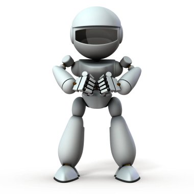 Beyaz bir robot yumruğa vuruyor. Öfkeyi temsil eder. Beyaz backgro