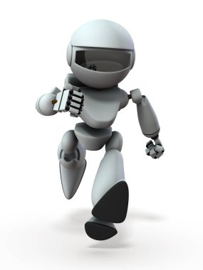 Sola doğru koşan bir yapay zeka robotu. Bu nda. 