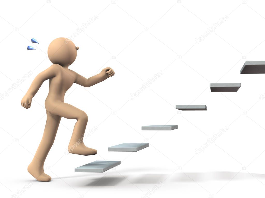 A character that begins to climb stairs. It represents the first