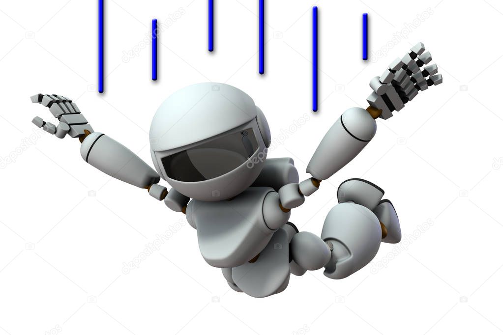 Artificial intelligence robots are plunging. White background. 3