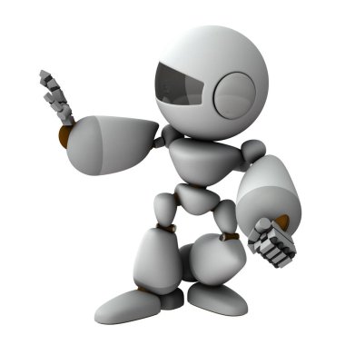 Ellerini kaldırıp onu reddeden yapay zeka robotu. Beyaz arka plan. 3B illüstrasyon.