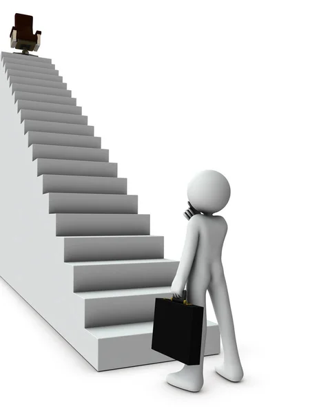 The stairs to the standing power. It is an abstract that represents his career in the future. White background. 3D illustration.