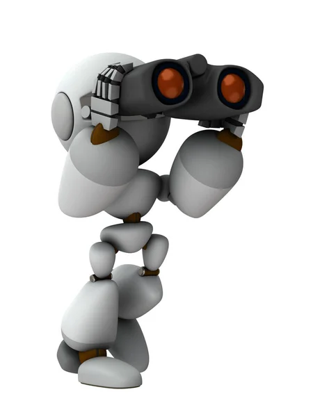 Robot Umělé Inteligence Který Dívá Dalekohledem Bílé Pozadí Ilustrace — Stock fotografie