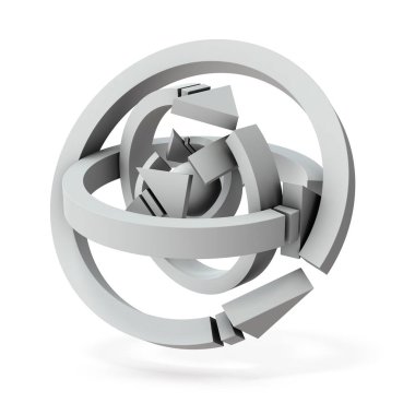 Küreyi çevreleyen birden fazla ok. Beyaz arka plan. 3B görüntüleme.