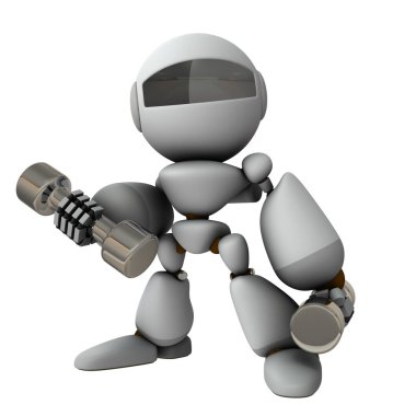Dambıllarla çalışan yapay zeka robotu. Beyaz arka plan. 3B illüstrasyon.