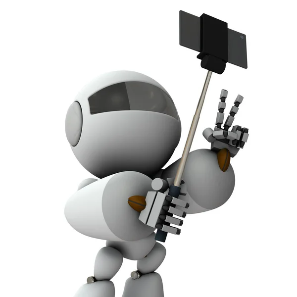 Artificial Intelligence Robot Enjoys Selfies White Background Illustration — Stock Photo, Image