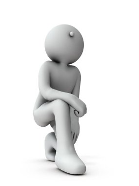 Tek diziyle gökyüzüne bakan bir karakter. 3 boyutlu görüntüleme. Beyaz arkaplan.