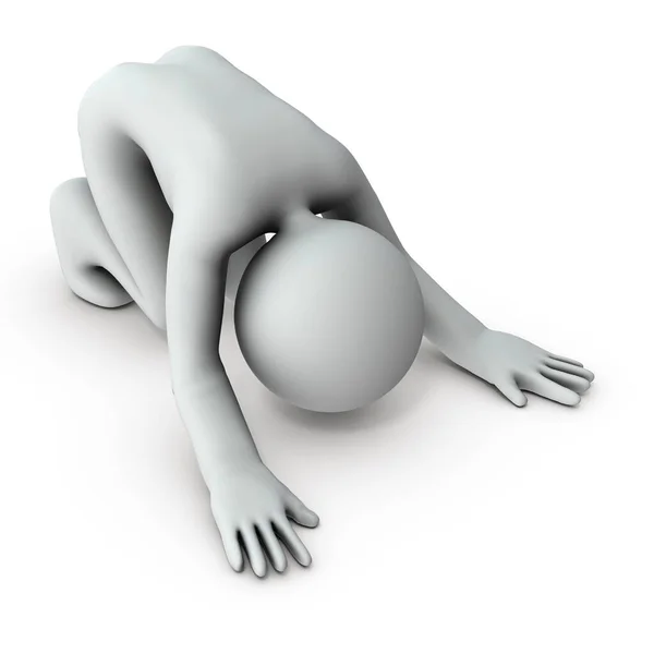 绝望和放弃 一个在地板上哭泣的角色 白色背景 3D渲染 — 图库照片
