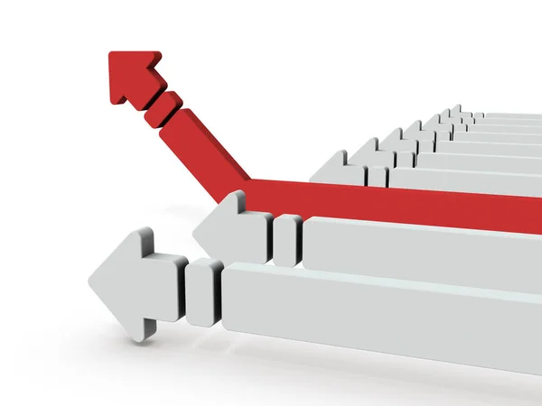 Pil Som Börjar Sväva Bland Många Pilar Innebär Förbättring Situationen — Stockfoto